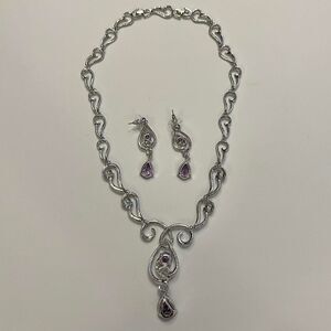 Gothic-style necklace and earring set, amethyst & purple stones